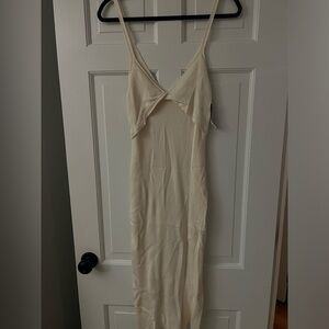 Abercrombie Cream White Ribbed Midi Dress NWT